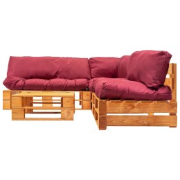 VidaXL 4-cz. zestaw ogrodowy, czerwone poduszki, palety z drewna