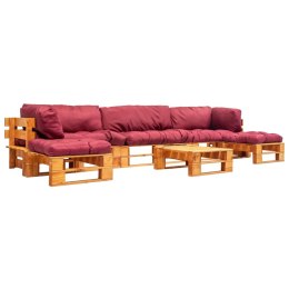 VidaXL 6-cz. zestaw ogrodowy, czerwone poduszki, palety z drewna